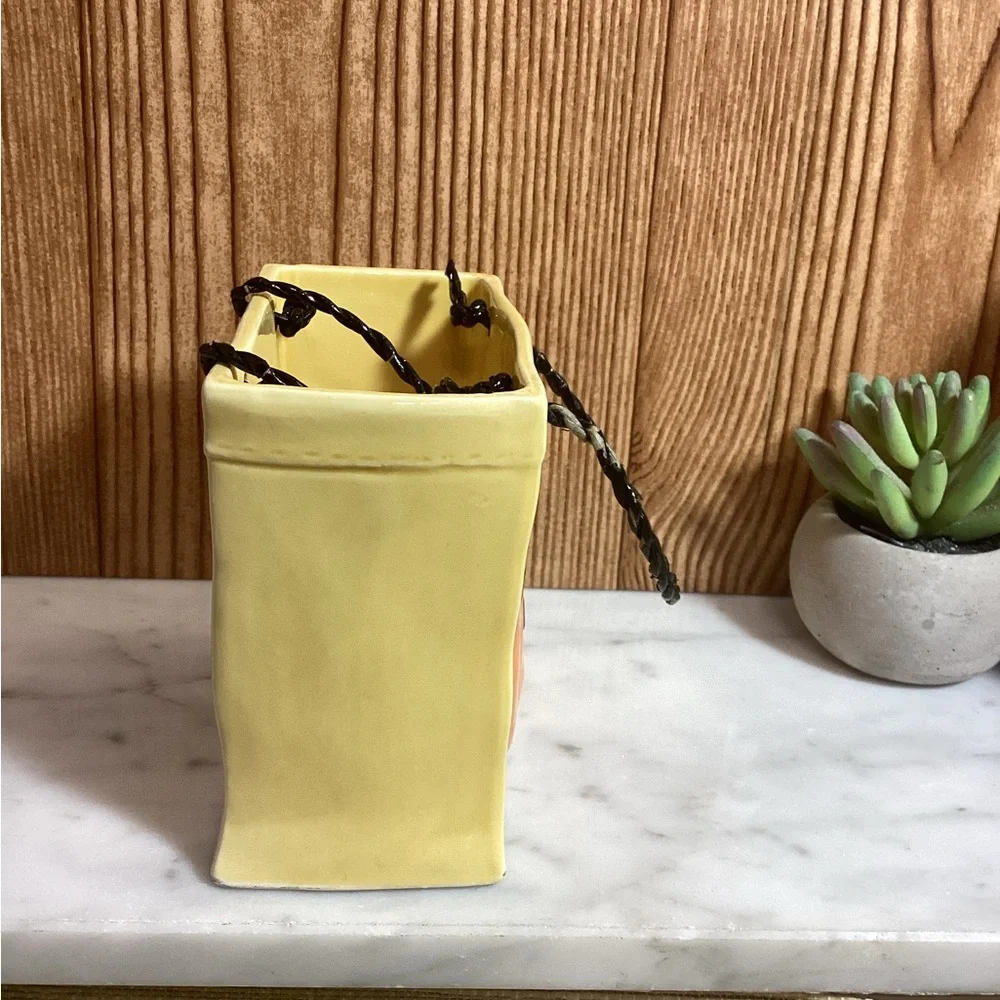 Vintage 1986 Lefton Ceramic Yellow Pumpkin Trick-or-Treat Bag